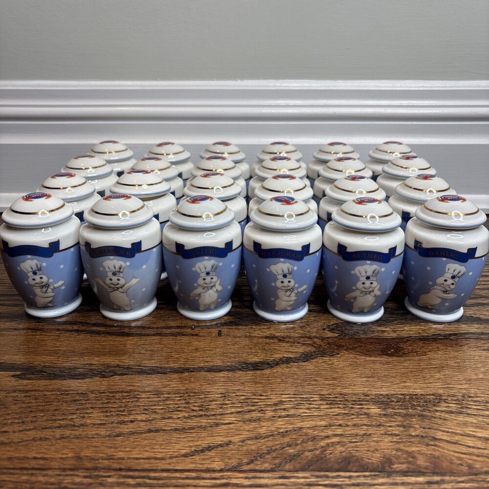 Danbury Mint Pillsbury Doughboy Spice Jars Complete 24 Pc Set 2002 Rare No Rack